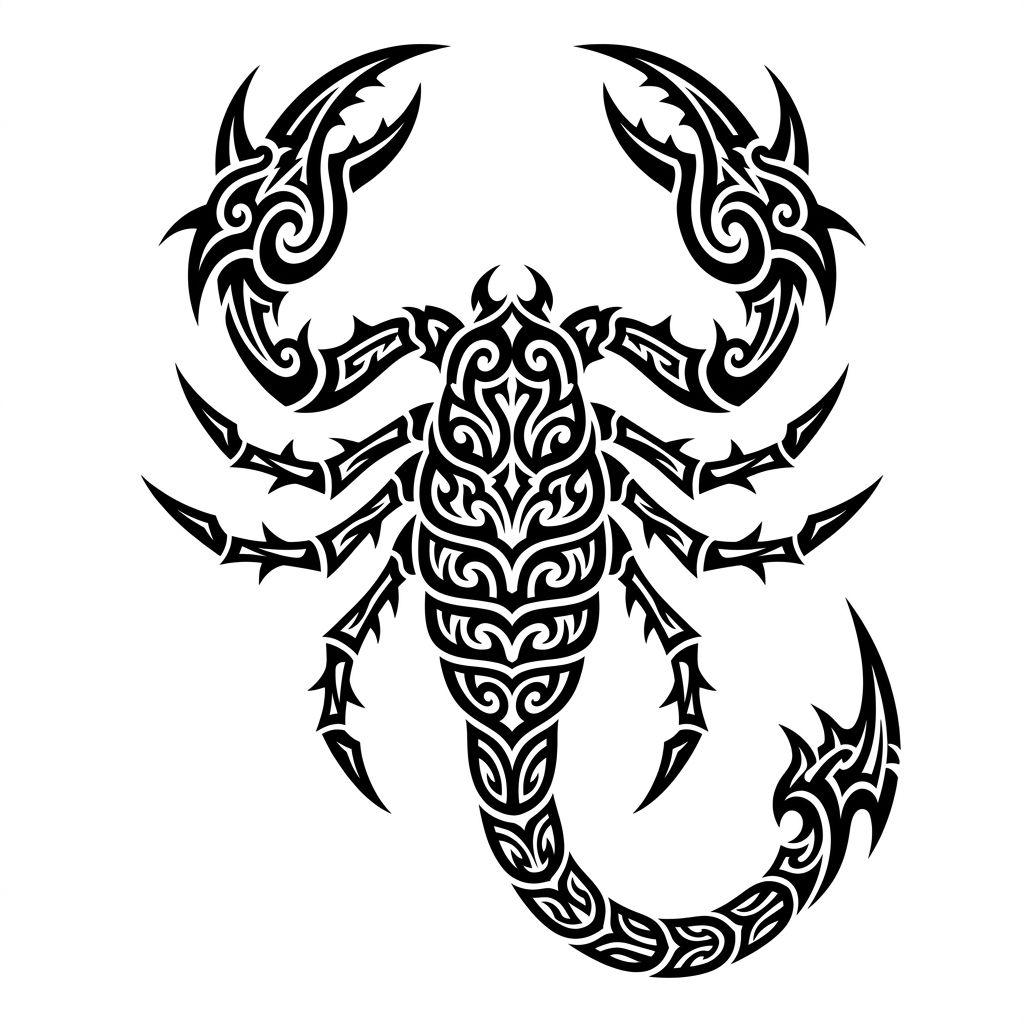 idée tatouage scorpion scorpion tribal, design sur fond blanc