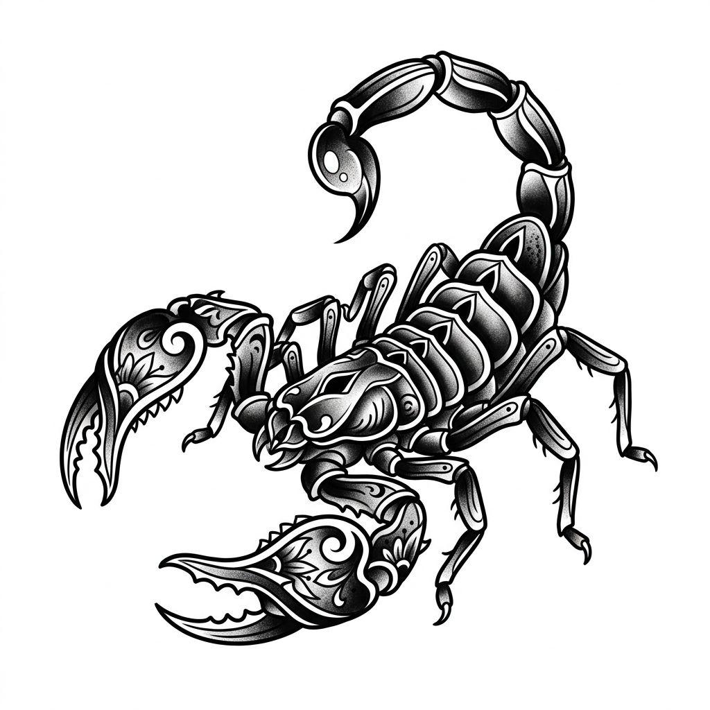 idée tatouage scorpion scorpion néo-traditionnel, design sur fond blanc