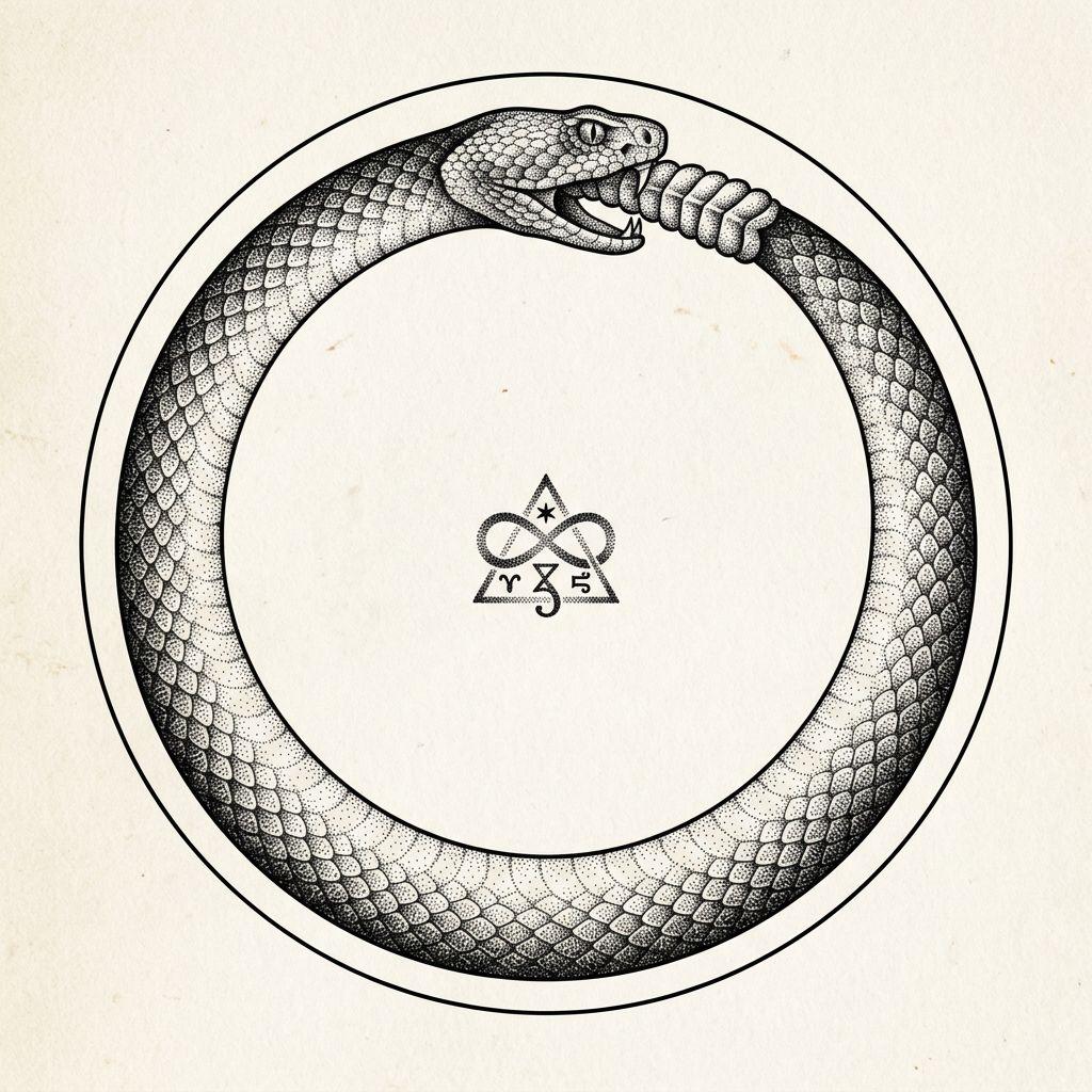 idée tatouage serpent ouroboros eternel, design sur fond blanc