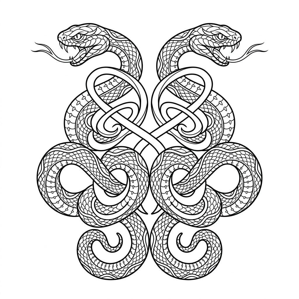 idée tatouage serpent double serpent symetrique, design sur fond blanc
