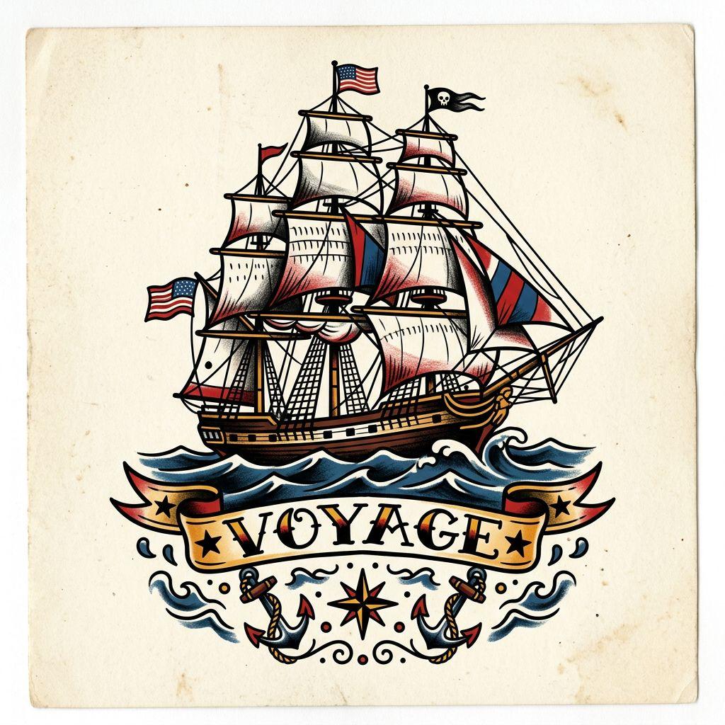 idée tatouage voyage bateau old school