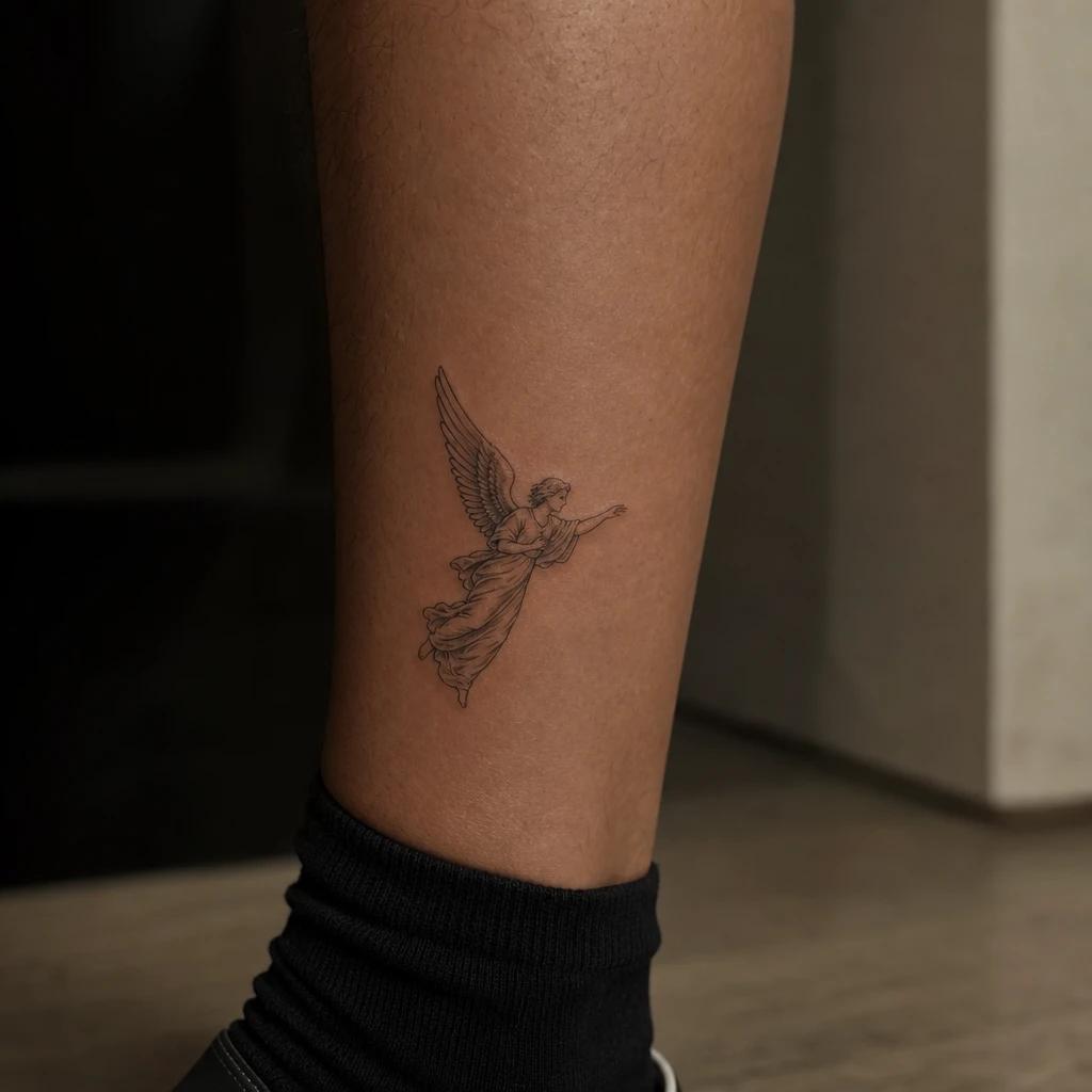 idée tatouage ange ange fine line minimaliste, photo réaliste sur peau