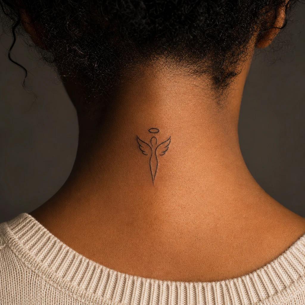 idée tatouage ange ange fine line minimaliste, photo réaliste sur peau