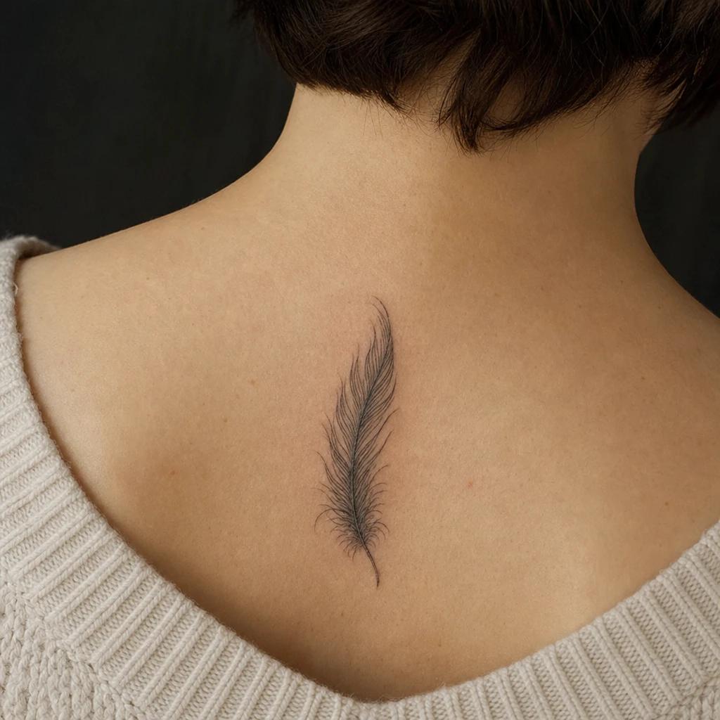 idée tatouage ange plume d ange qui tombe, photo réaliste sur peau