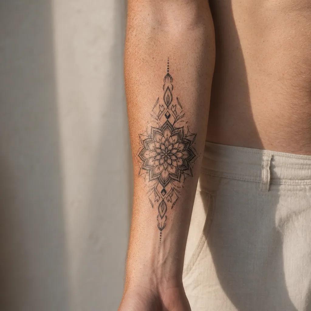 idée tatouage avant-bras mandala forearm vertical