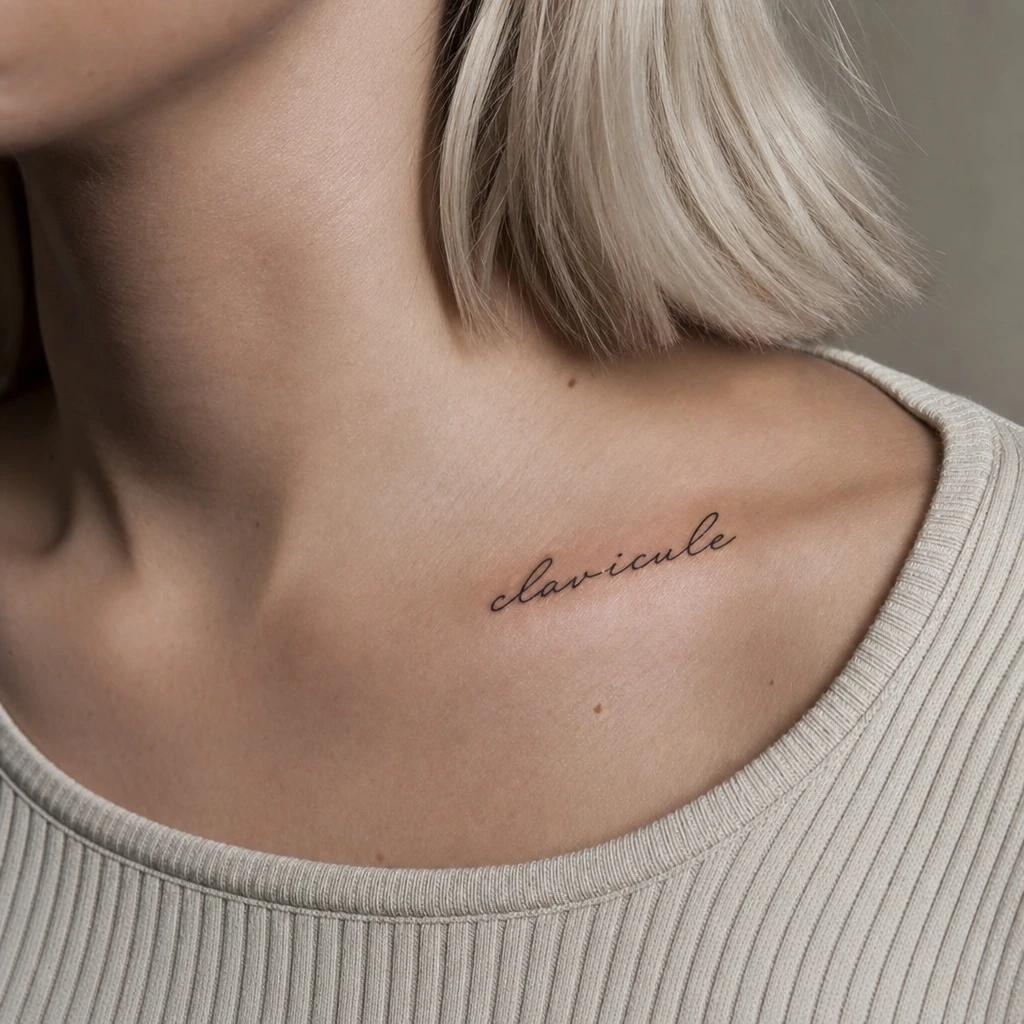 idée tatouage clavicule femme phrase manuscrite clavicule, photo réaliste sur peau