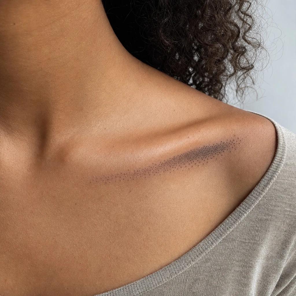 idée tatouage clavicule femme dotwork degrade claviculaire, photo réaliste sur peau