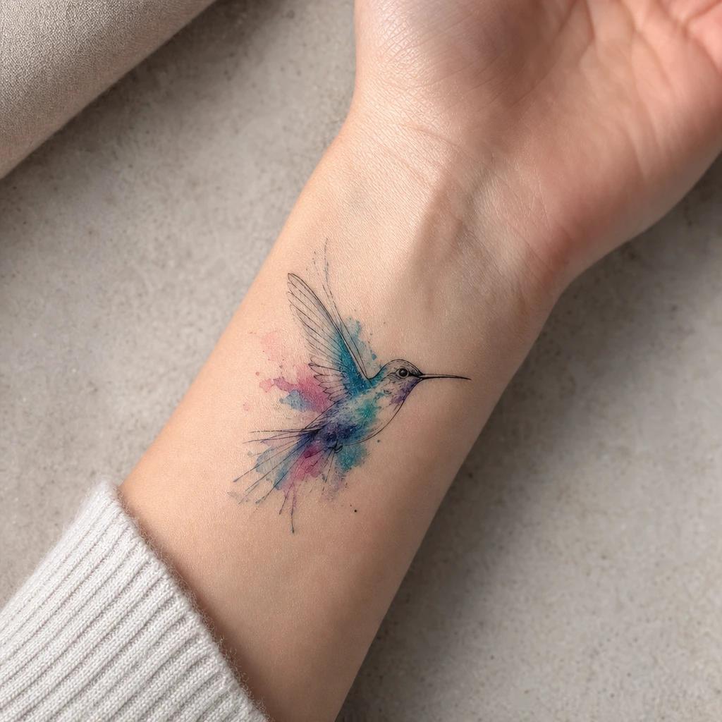idée tatouage colibri colibri aquarelle, photo réaliste sur peau