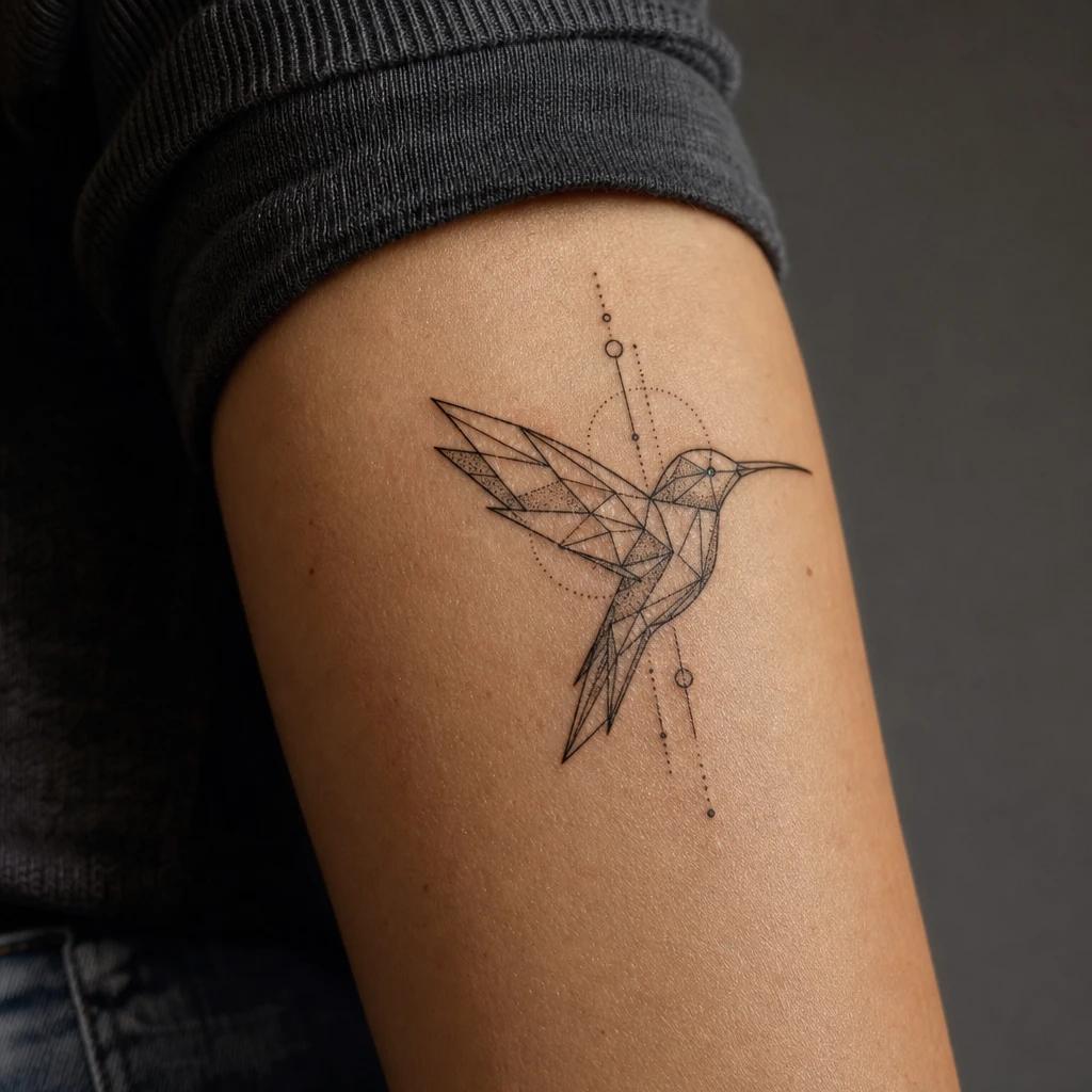 idée tatouage colibri colibri géométrique, photo réaliste sur peau