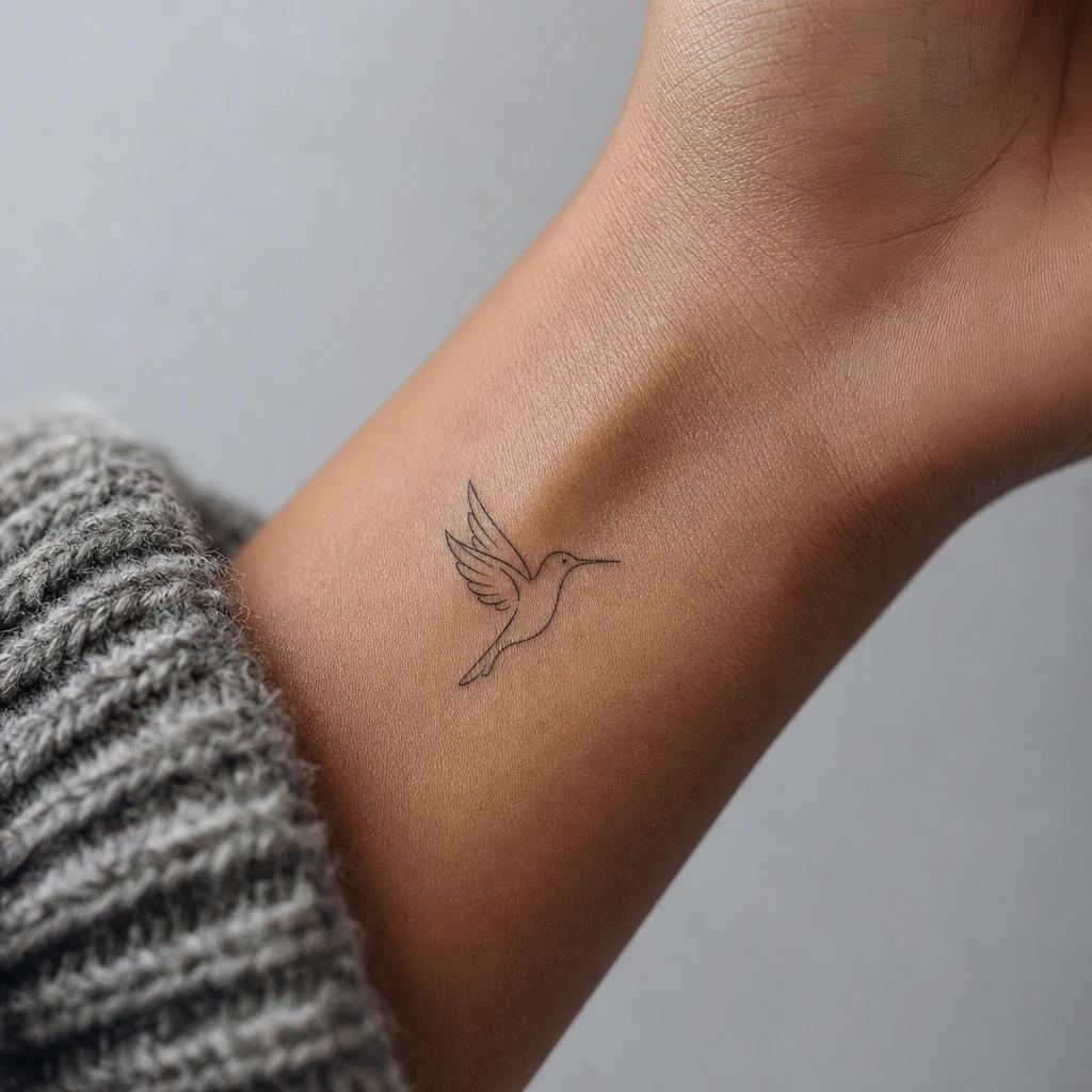 idée tatouage colibri colibri minimaliste trait, photo réaliste sur peau