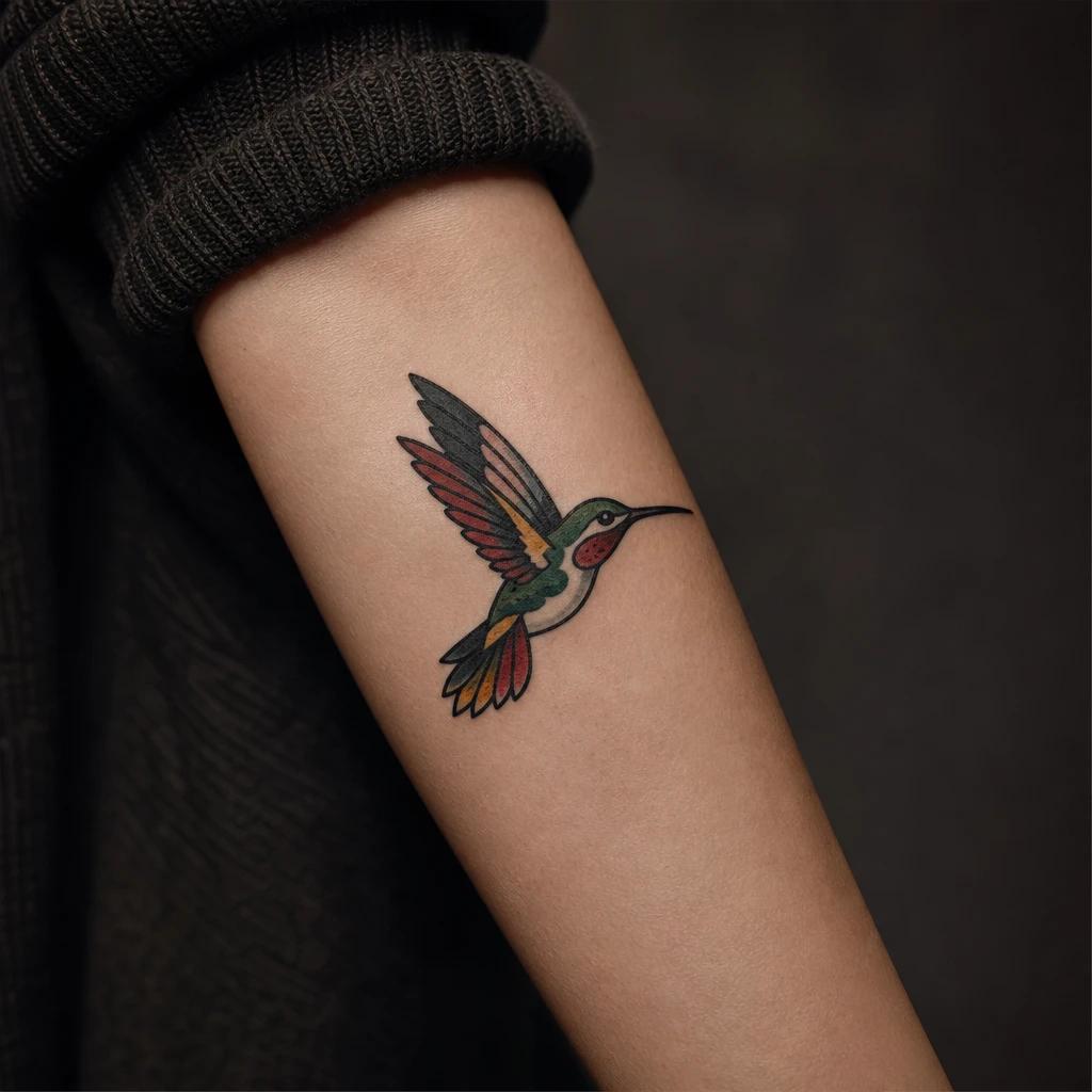 idée tatouage colibri colibri old school, photo réaliste sur peau