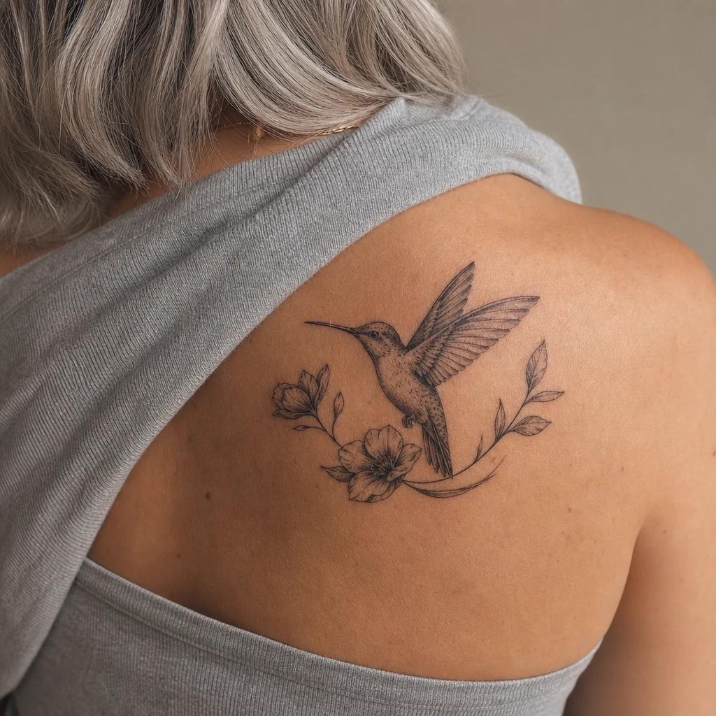 idée tatouage colibri colibri hommage avec prénom, photo réaliste sur peau