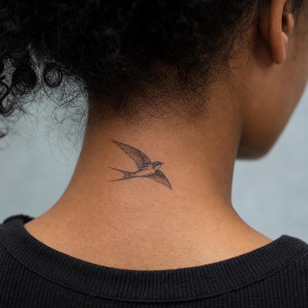 idée tatouage cou femme hirondelle délicate