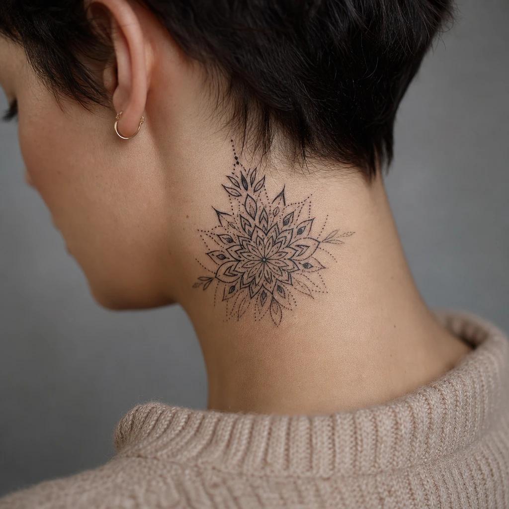 idée tatouage cou femme mandala de nuque