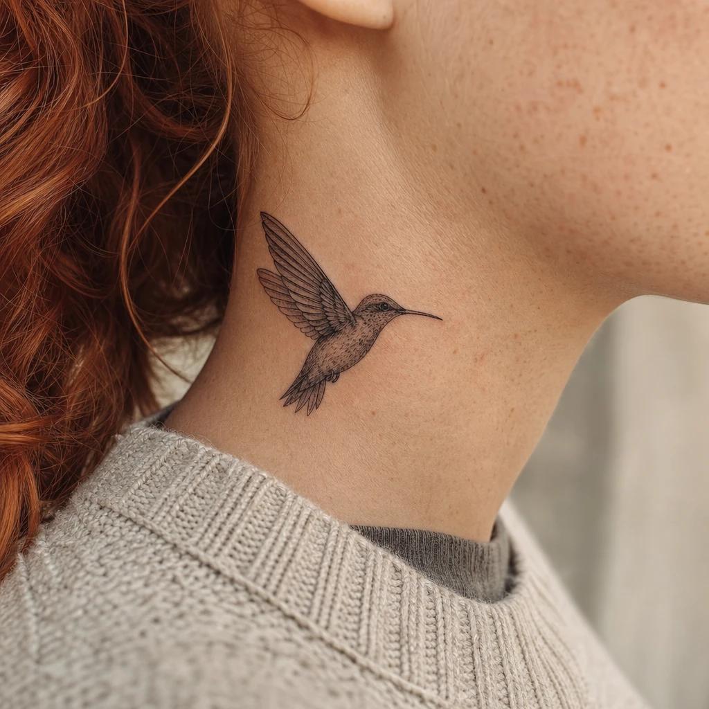 idée tatouage cou femme colibri premium