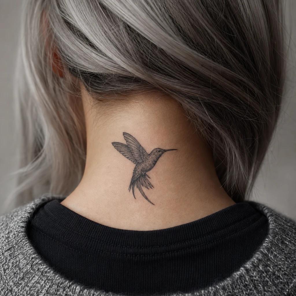 idée tatouage cou femme colibri premium