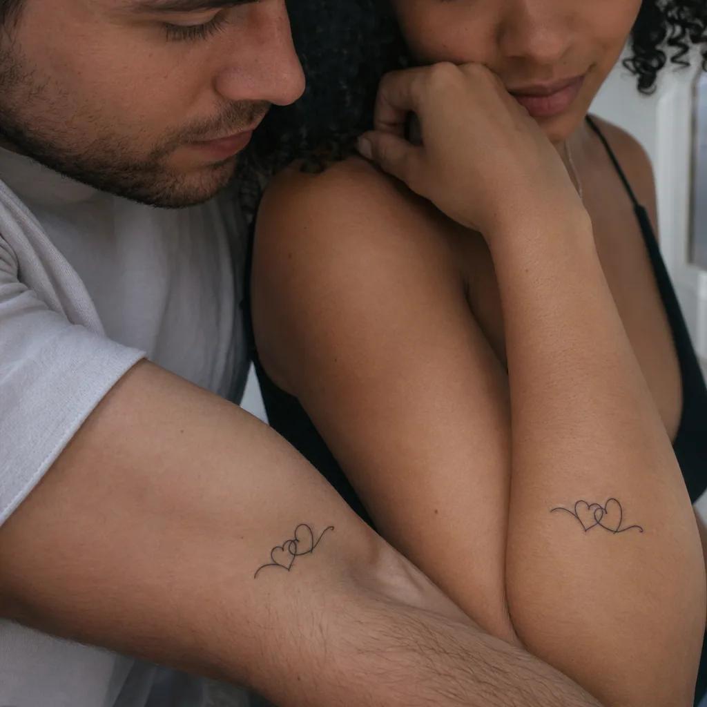idée tatouage couple cœurs minimalistes