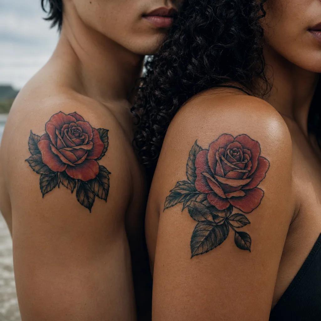 idée tatouage couple roses néo-traditionnelles