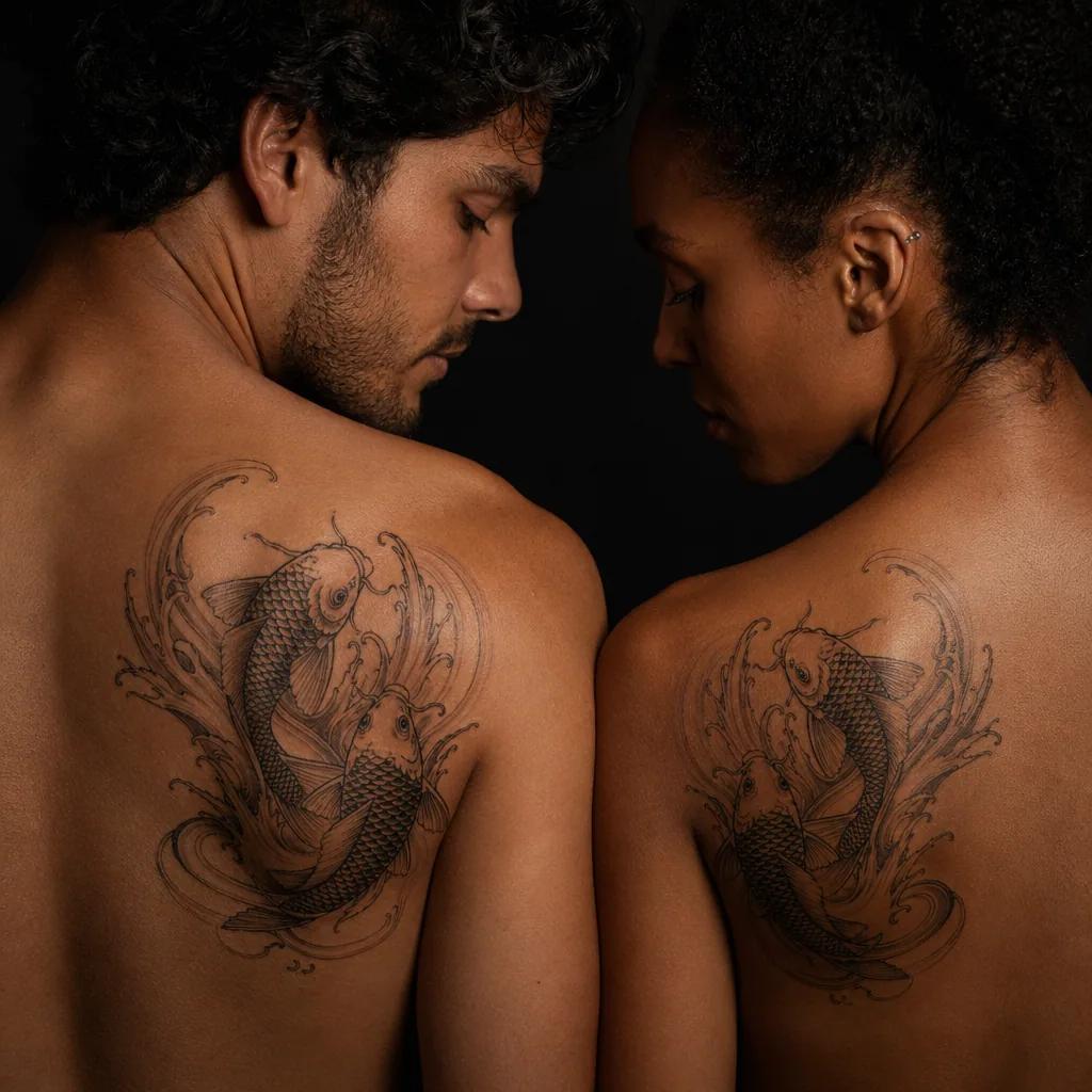 idée tatouage couple carpes koï en couple