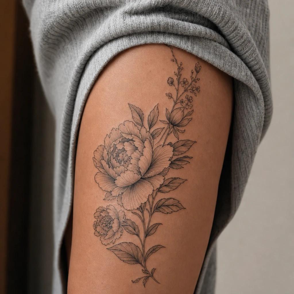 idée tatouage cuisse femme grande pièce florale