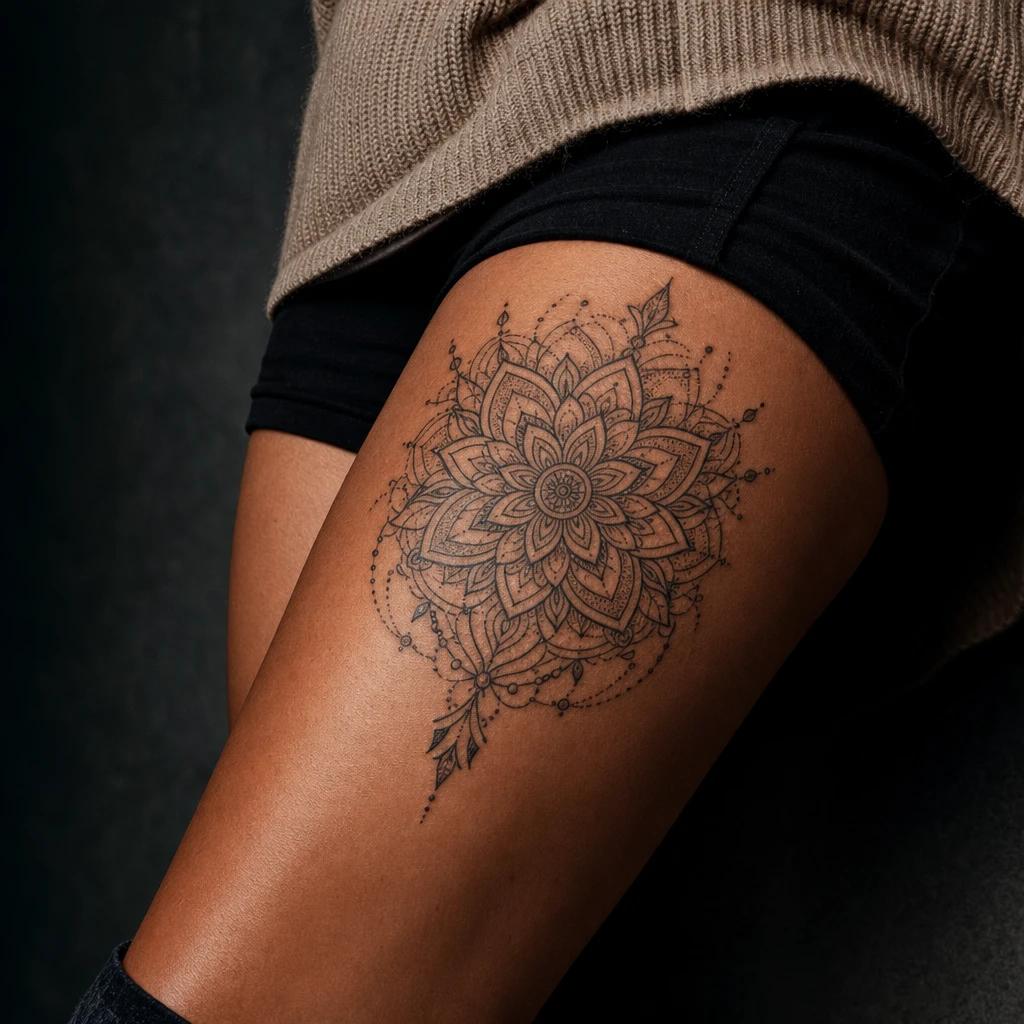 idée tatouage cuisse femme mandala de cuisse