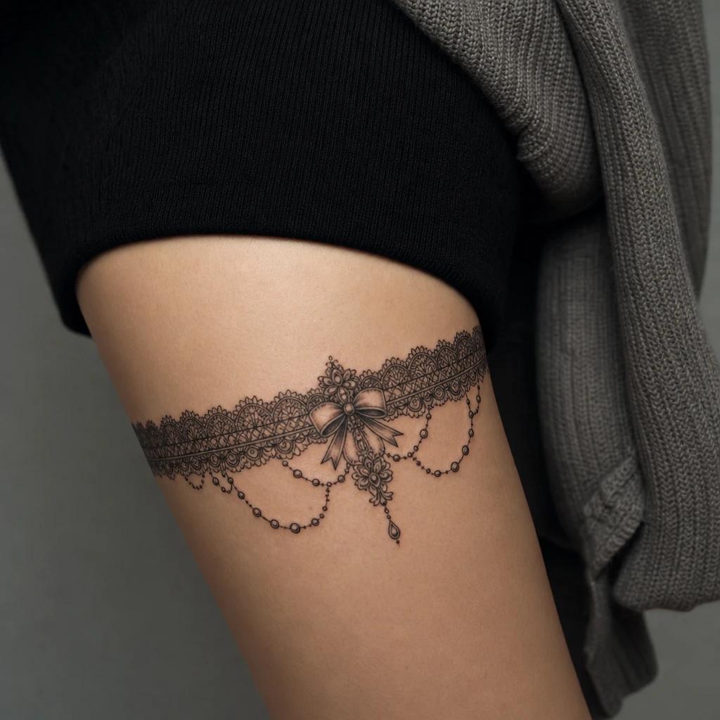 idée tatouage cuisse femme jarretière ornementale
