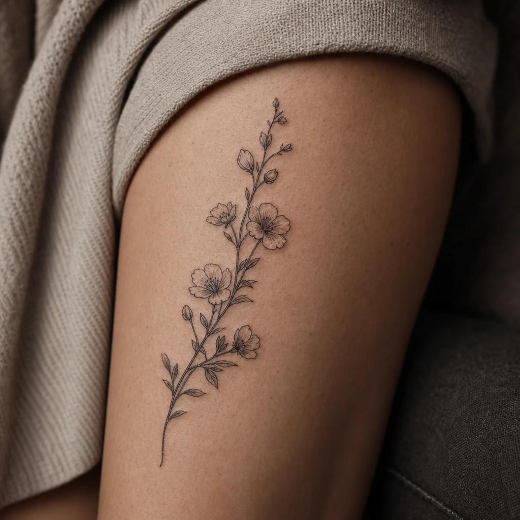 idée tatouage cuisse femme branche fleurie verticale