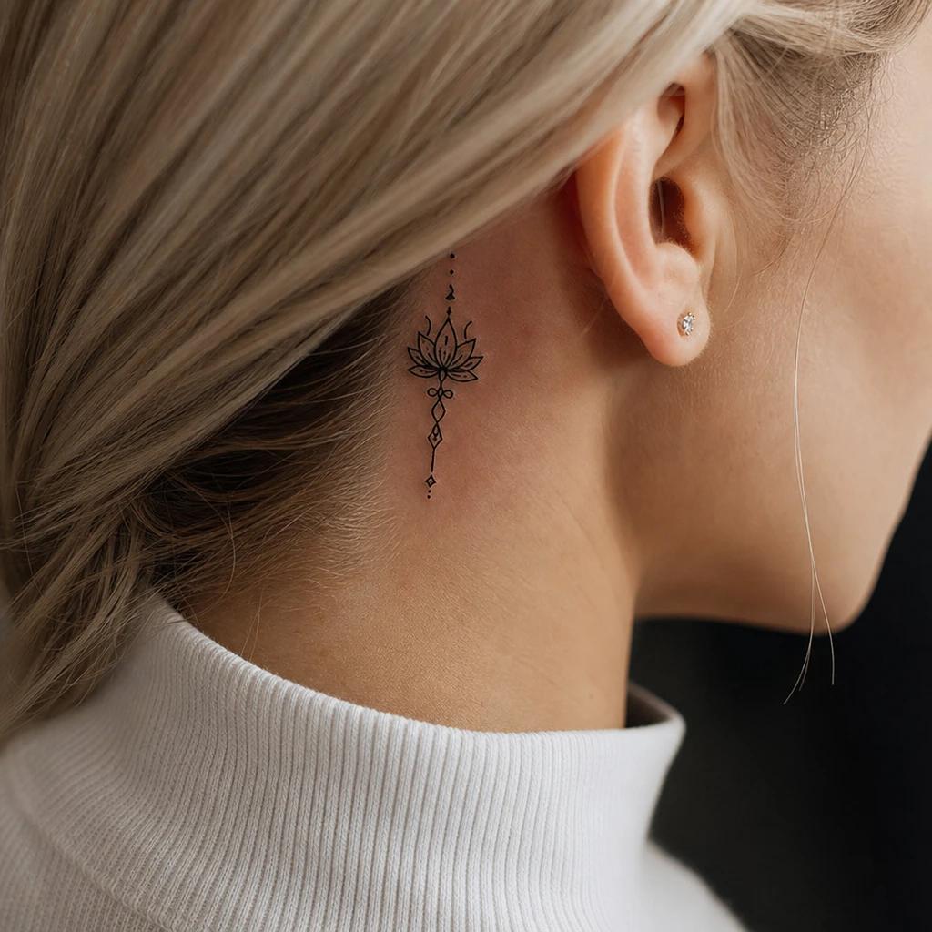 idée tatouage discret femme symbole derrière l'oreille