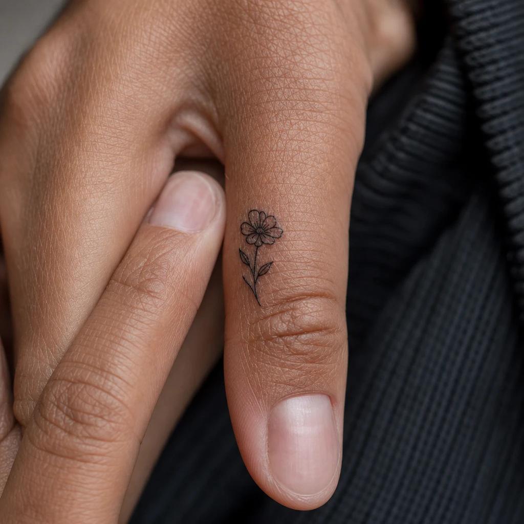 idée tatouage doigt femme petite fleur sur doigt