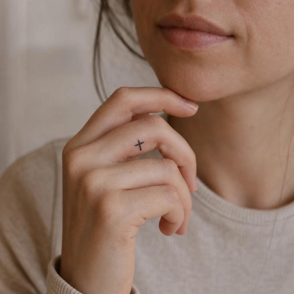 idée tatouage doigt femme petite croix