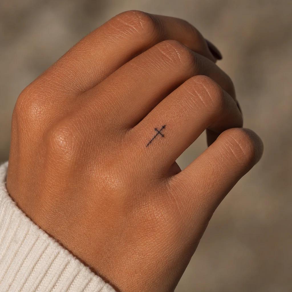idée tatouage doigt femme petite croix