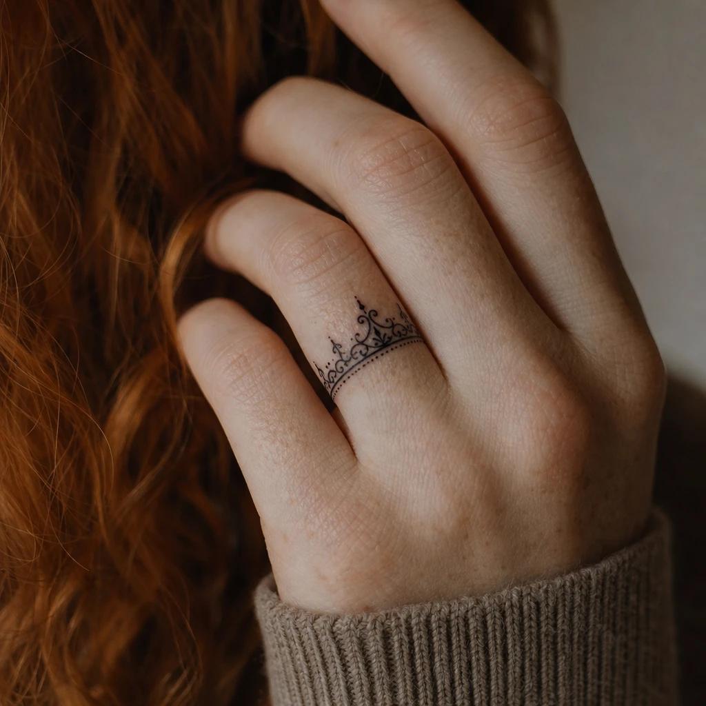 idée tatouage doigt femme couronne fine