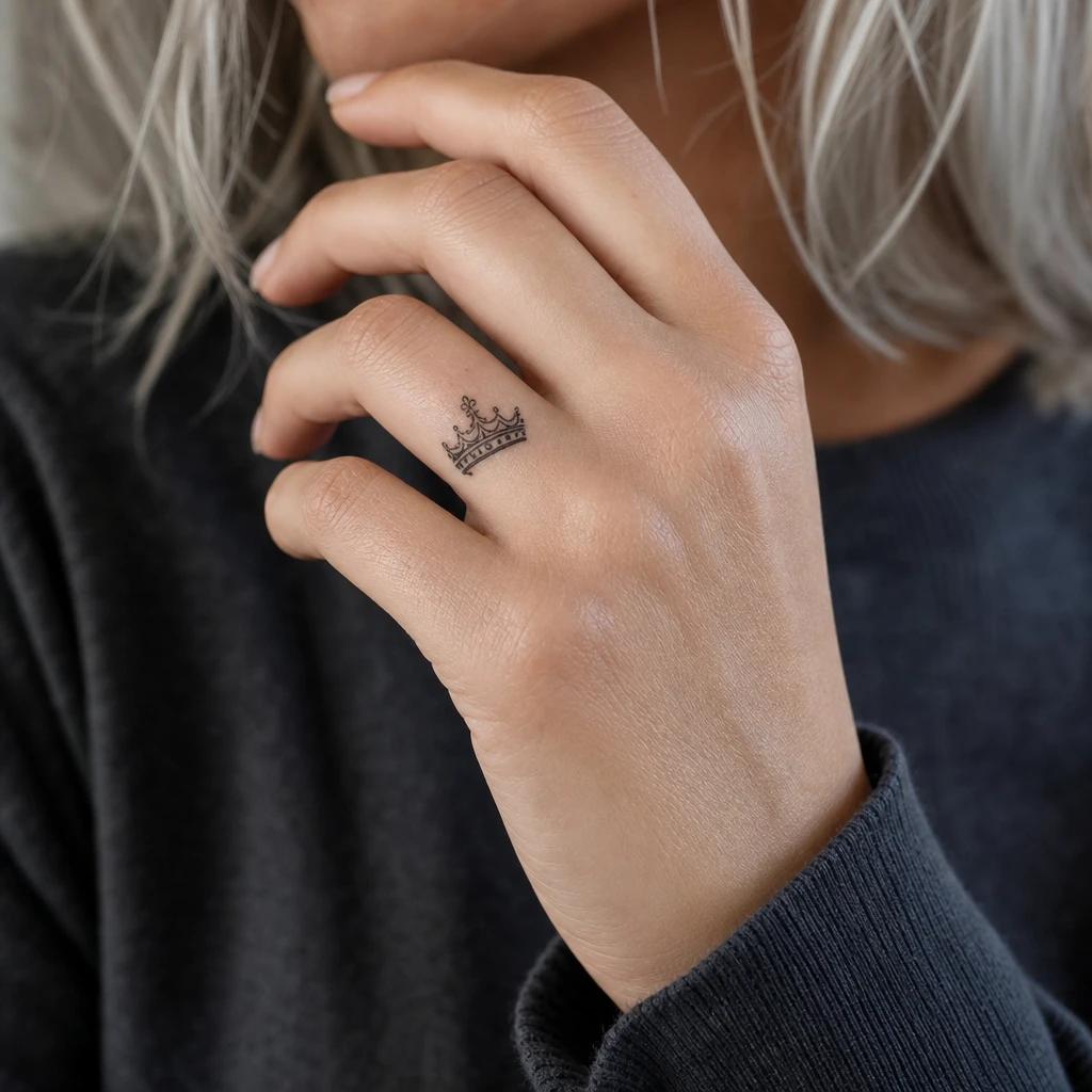 idée tatouage doigt femme couronne fine