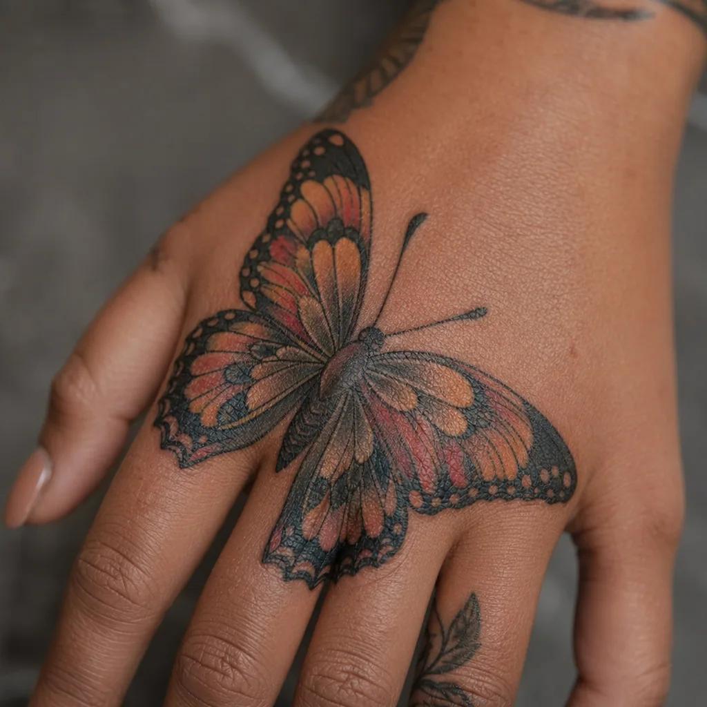 idée tatouage main main néo-traditionnelle papillon