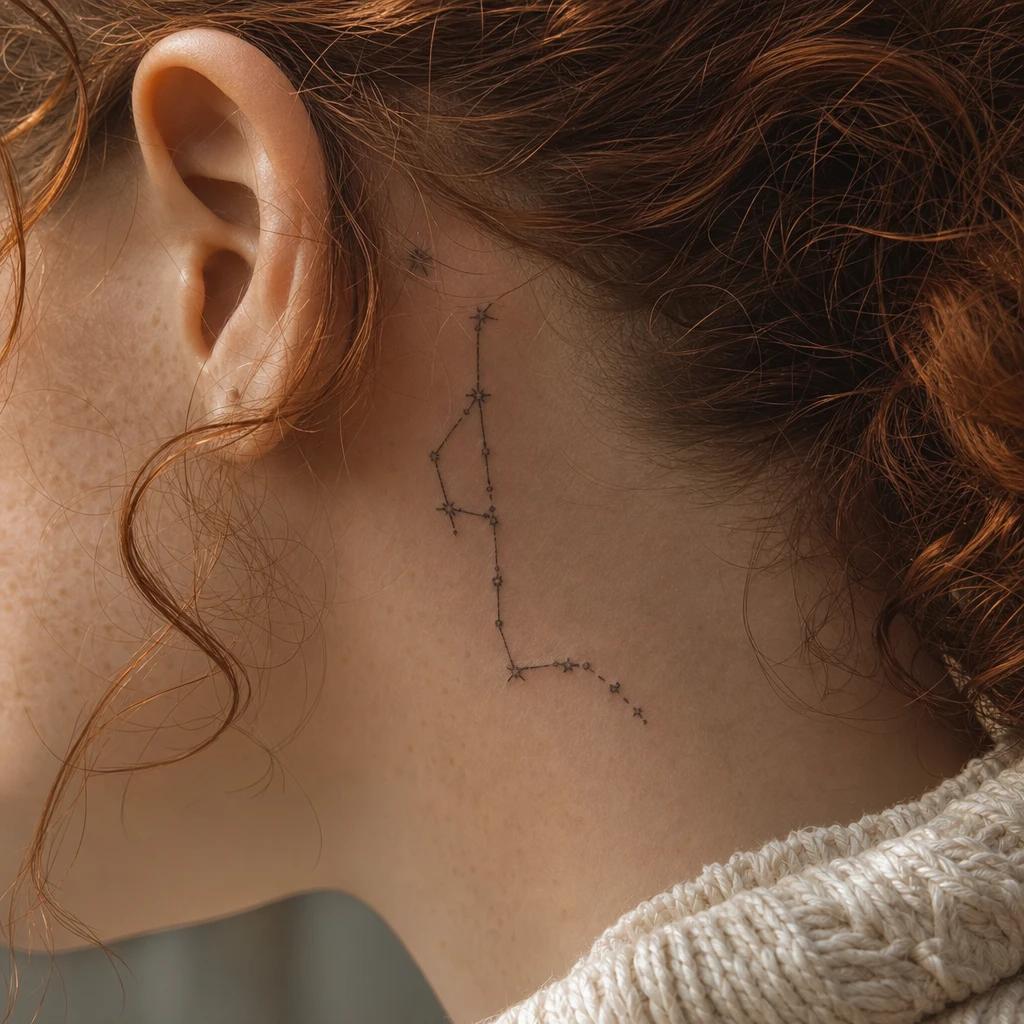 idée tatouage nuque femme constellation cervicale, photo réaliste sur peau