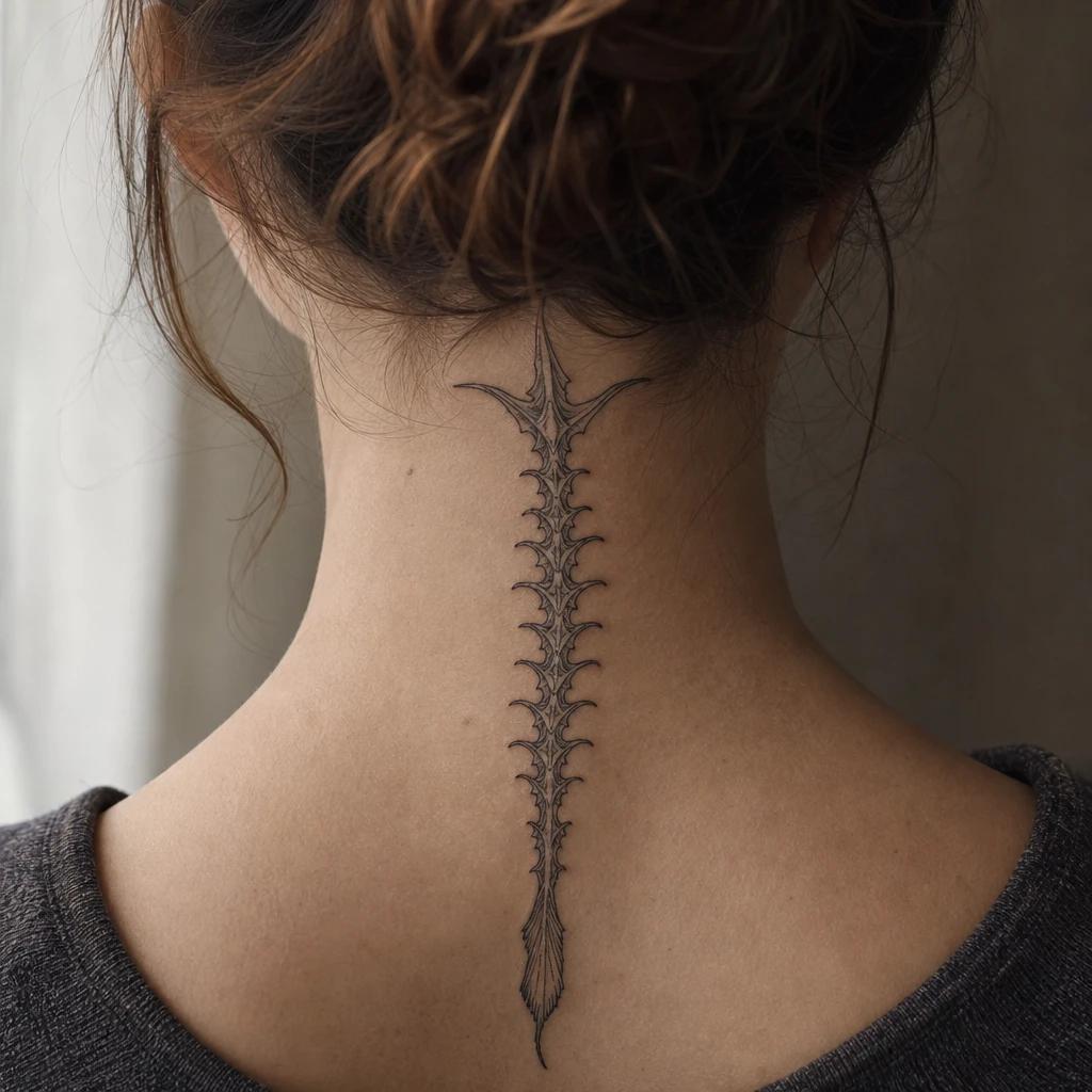 idée tatouage nuque femme serpent fin vertebral, photo réaliste sur peau