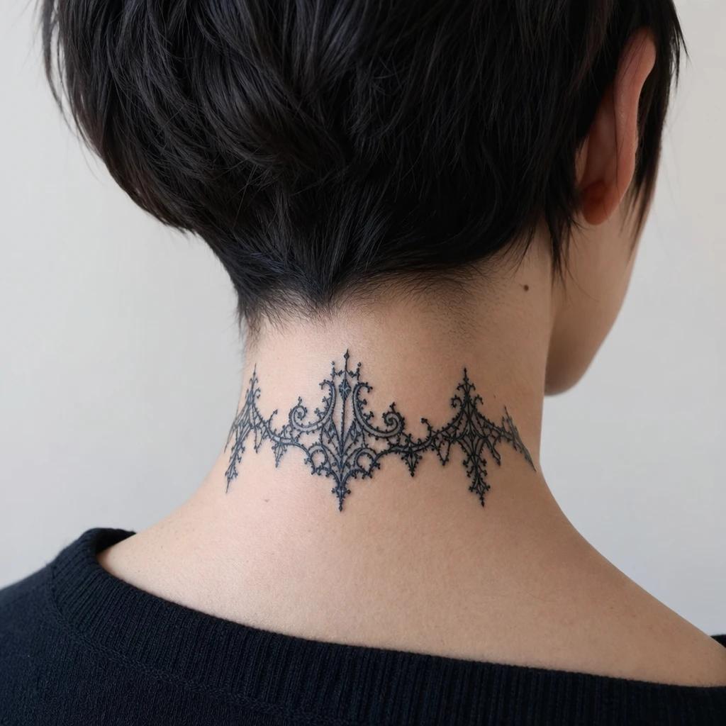 Idée tatouage nuque femme, photo sur peau