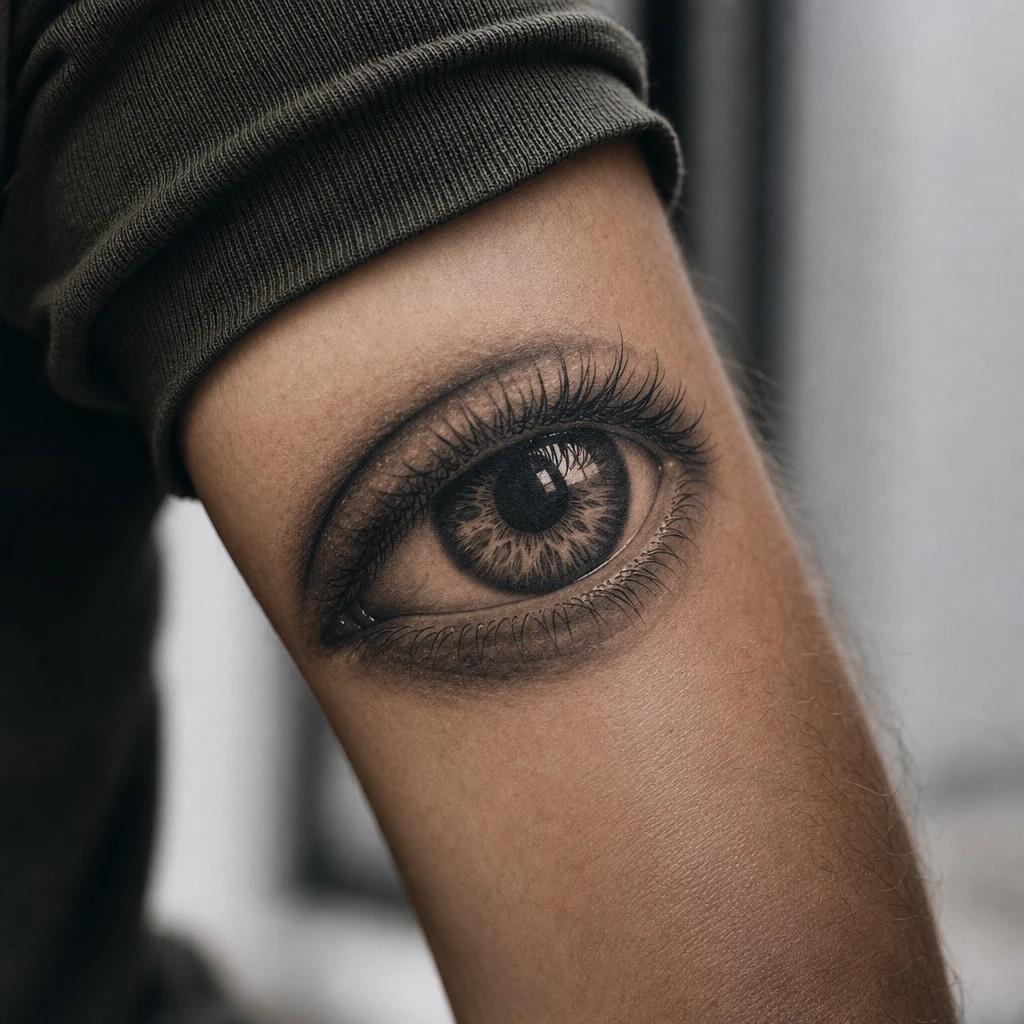 idée tatouage oeil oeil réaliste noir et gris, photo réaliste sur peau