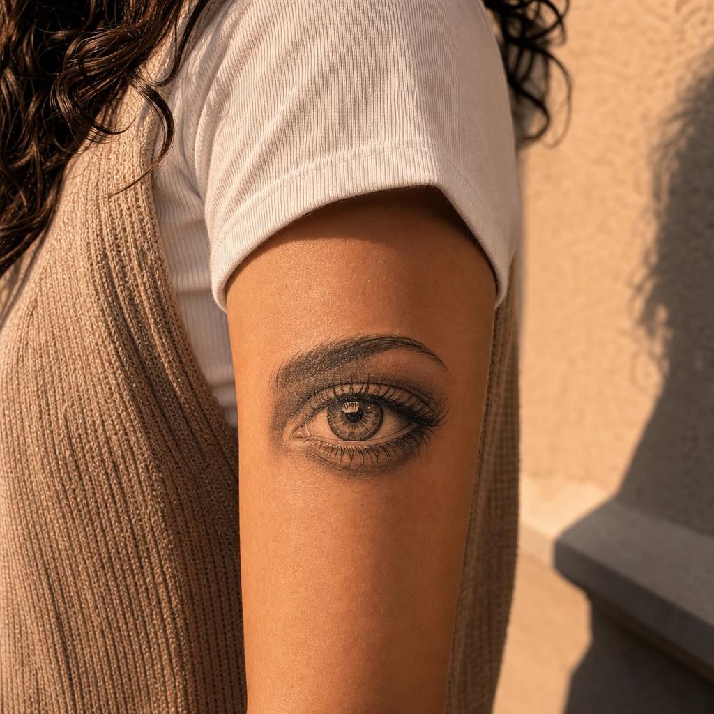 idée tatouage oeil oeil réaliste noir et gris, photo réaliste sur peau