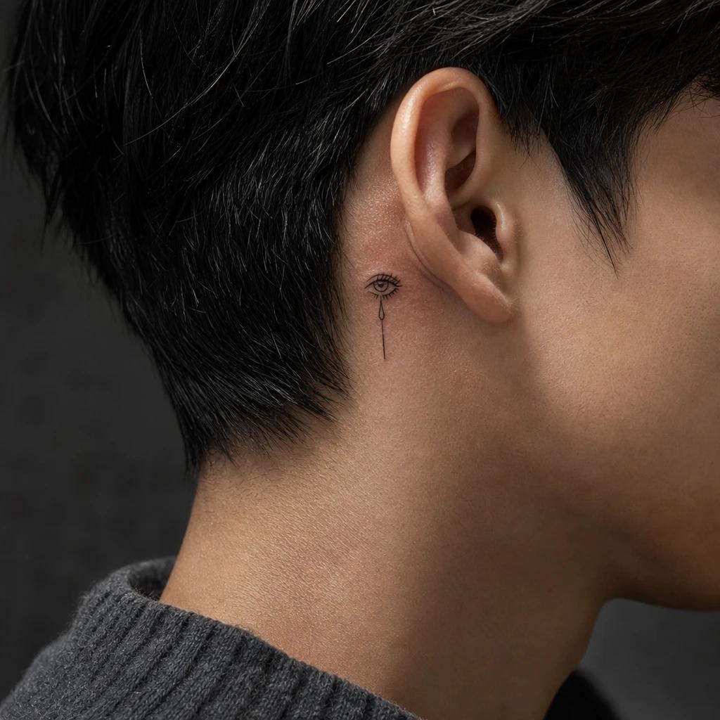 idée tatouage oeil oeil et larme fine line, photo réaliste sur peau