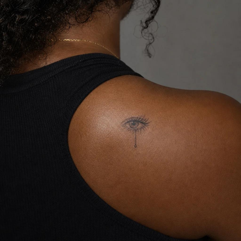 idée tatouage oeil oeil et larme fine line, photo réaliste sur peau