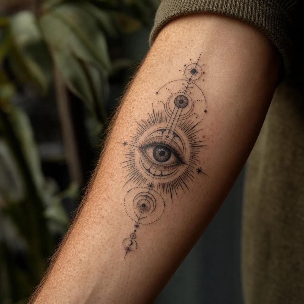 idée tatouage oeil troisième oeil spirituel, photo réaliste sur peau