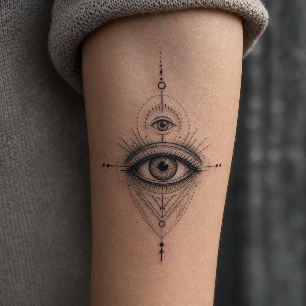 idée tatouage oeil troisième oeil spirituel, photo réaliste sur peau