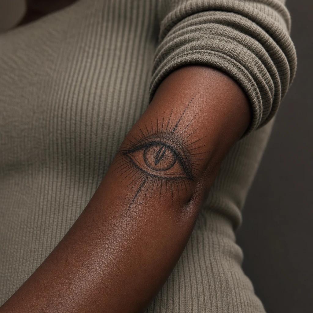 idée tatouage oeil oeil de chat perçant, photo réaliste sur peau
