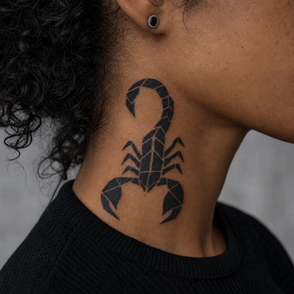 idée tatouage scorpion scorpion blackwork géométrique, photo réaliste sur peau