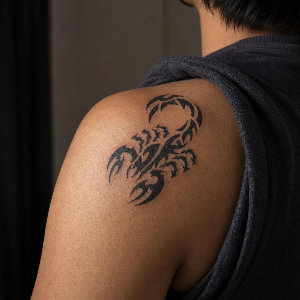 idée tatouage scorpion scorpion tribal, photo réaliste sur peau