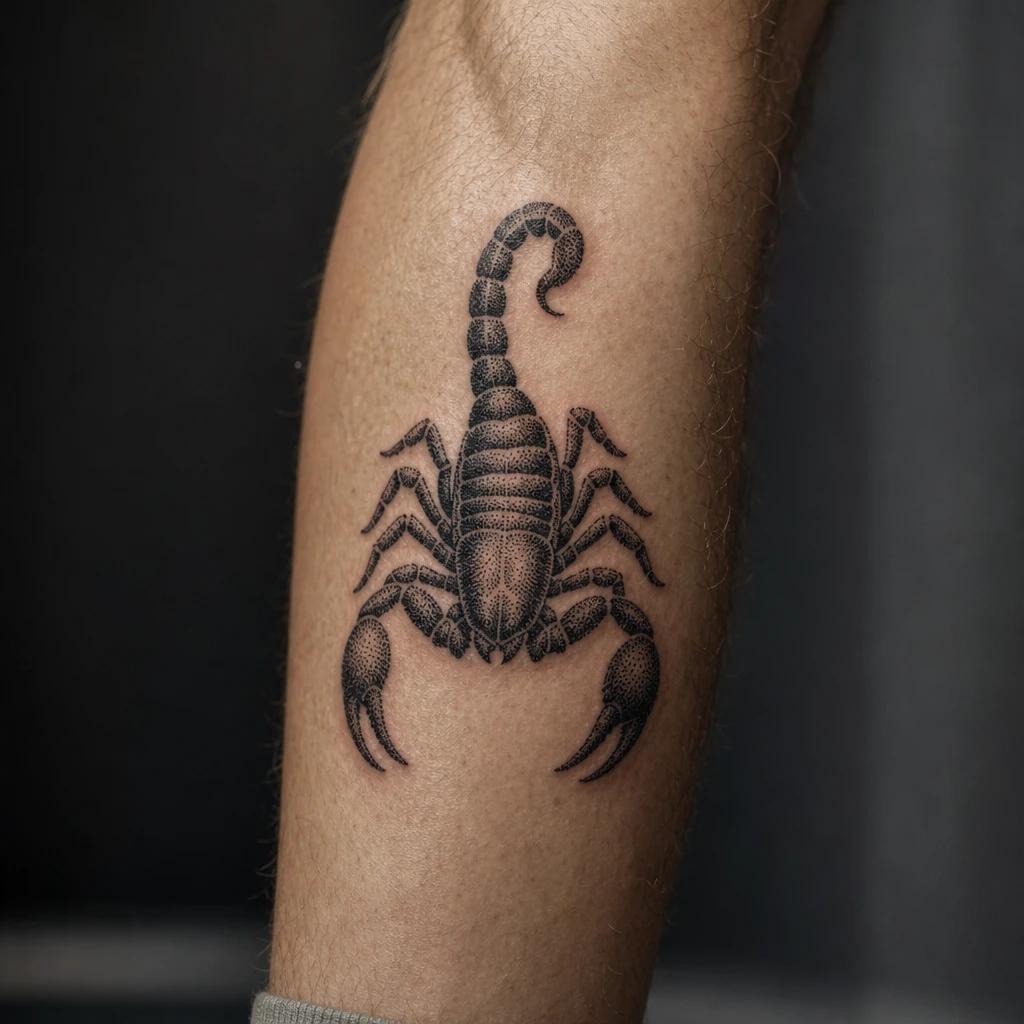 idée tatouage scorpion scorpion dotwork, photo réaliste sur peau
