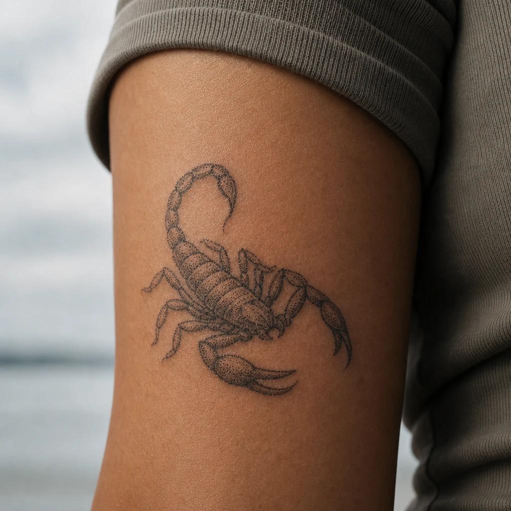 idée tatouage scorpion scorpion dotwork, photo réaliste sur peau
