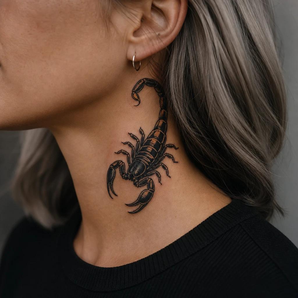 idée tatouage scorpion scorpion néo-traditionnel, photo réaliste sur peau