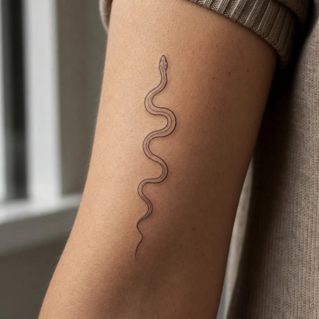 idée tatouage serpent serpent fine line ondulant, photo réaliste sur peau